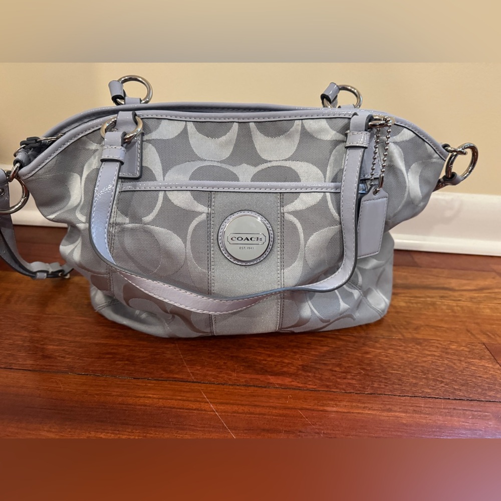 Coach Silver/Bluish Gray Signature Shoulder Bag Like New